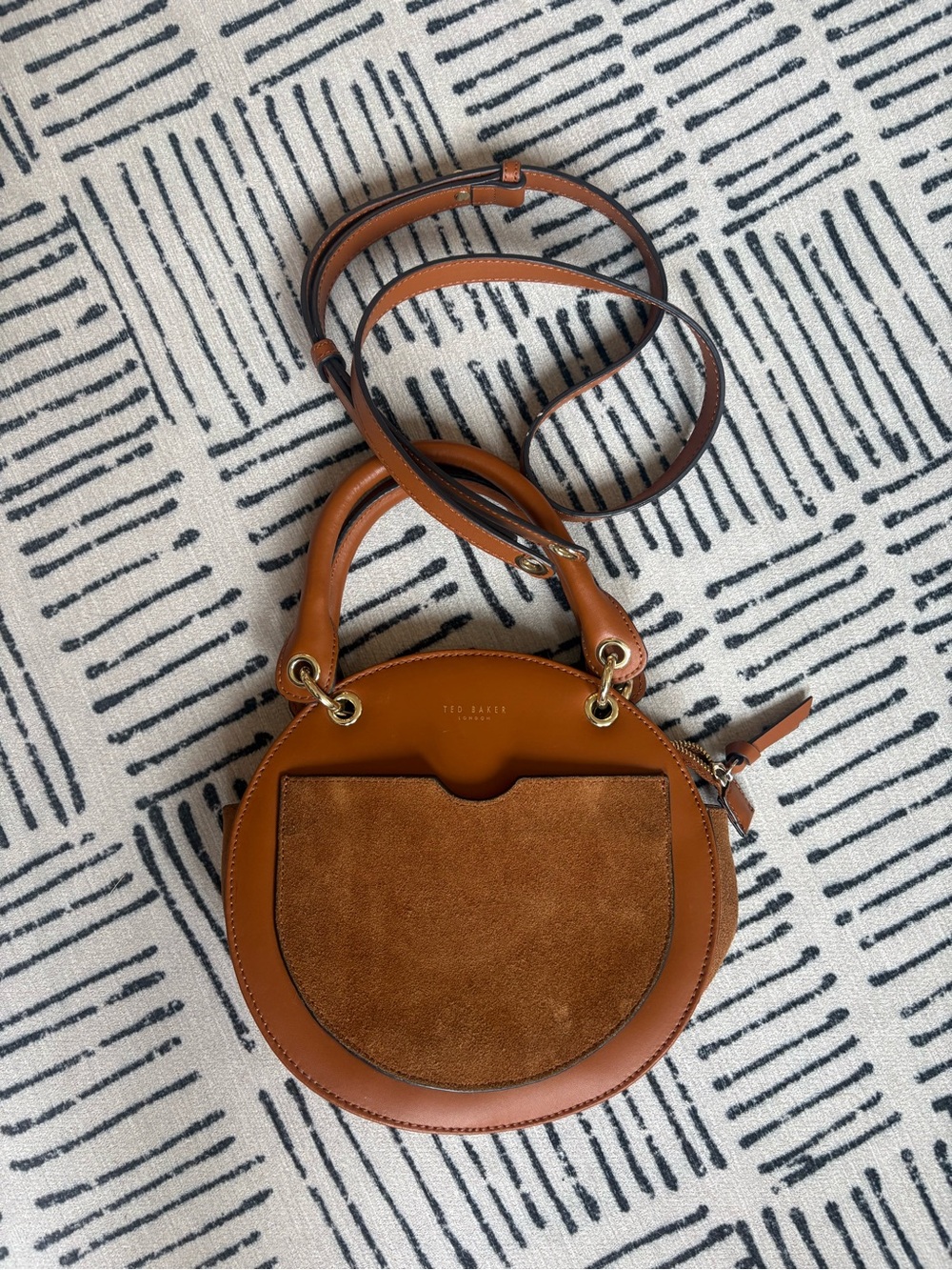 Ted Baker Sunni Leather & Suede Circle Crossbody Bag in Tan/Cognac
